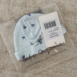 Bebe Organic Light Blue Cherry Print Kids Beanie